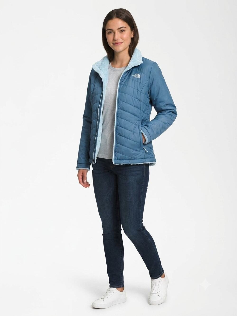 The North Face Mossbud Insulated Reversible Jacket Womens Blue Fleece Full Zip